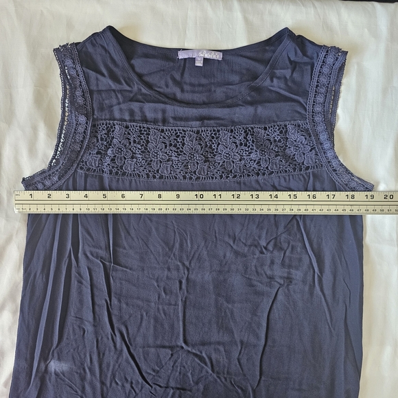 Lulu's Sleeveless Shift Navy Blue Cotton Blend Lace Accents Summer Short Dress M - Picture 5 of 11